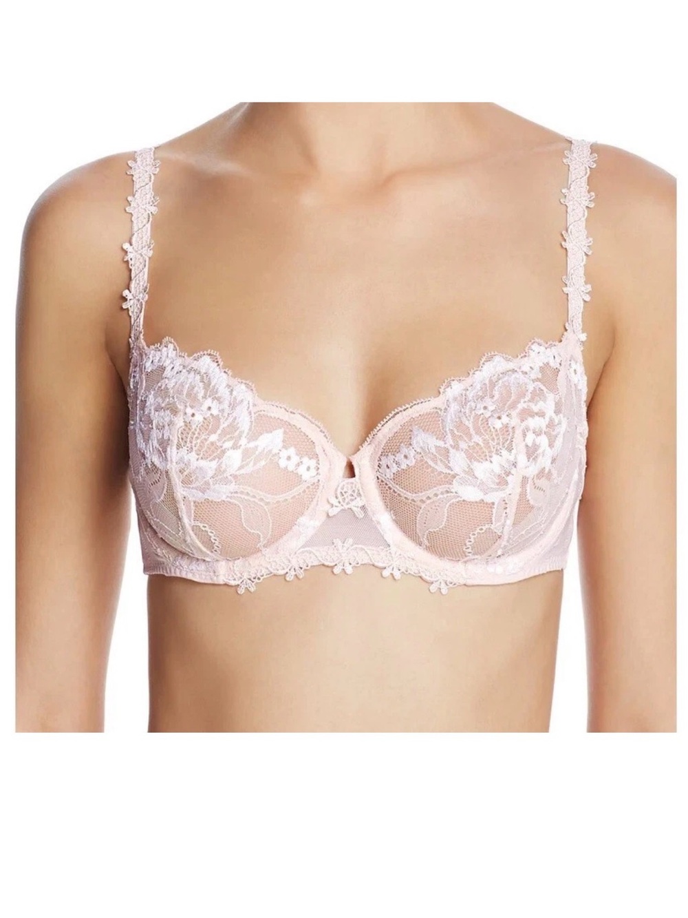 Simone Perele Sheer Lace Underwire Bra in Nude Pink